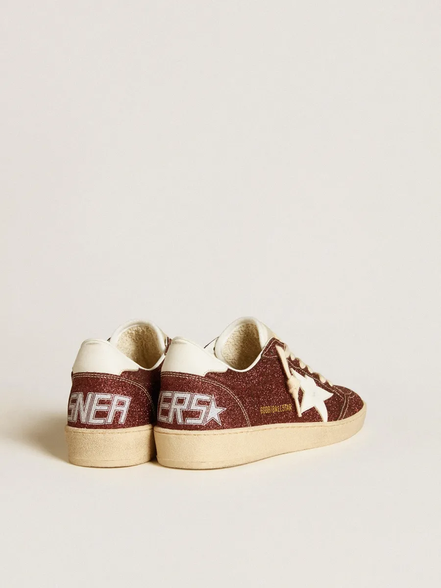 Ball Star in glitter bordeaux con stella e talloncino in pelle bianca