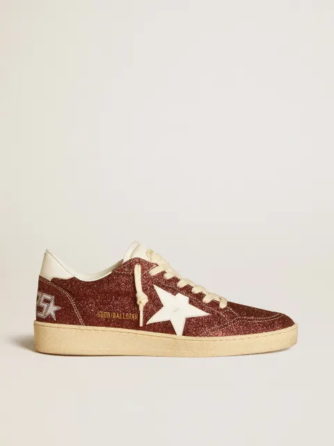Ball Star in glitter bordeaux con stella e talloncino in pelle bianca