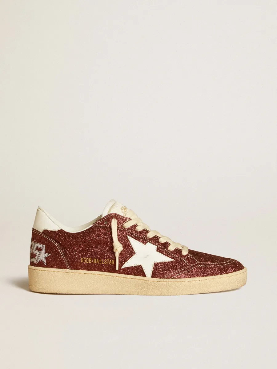 Ball Star in glitter bordeaux con stella e talloncino in pelle bianca