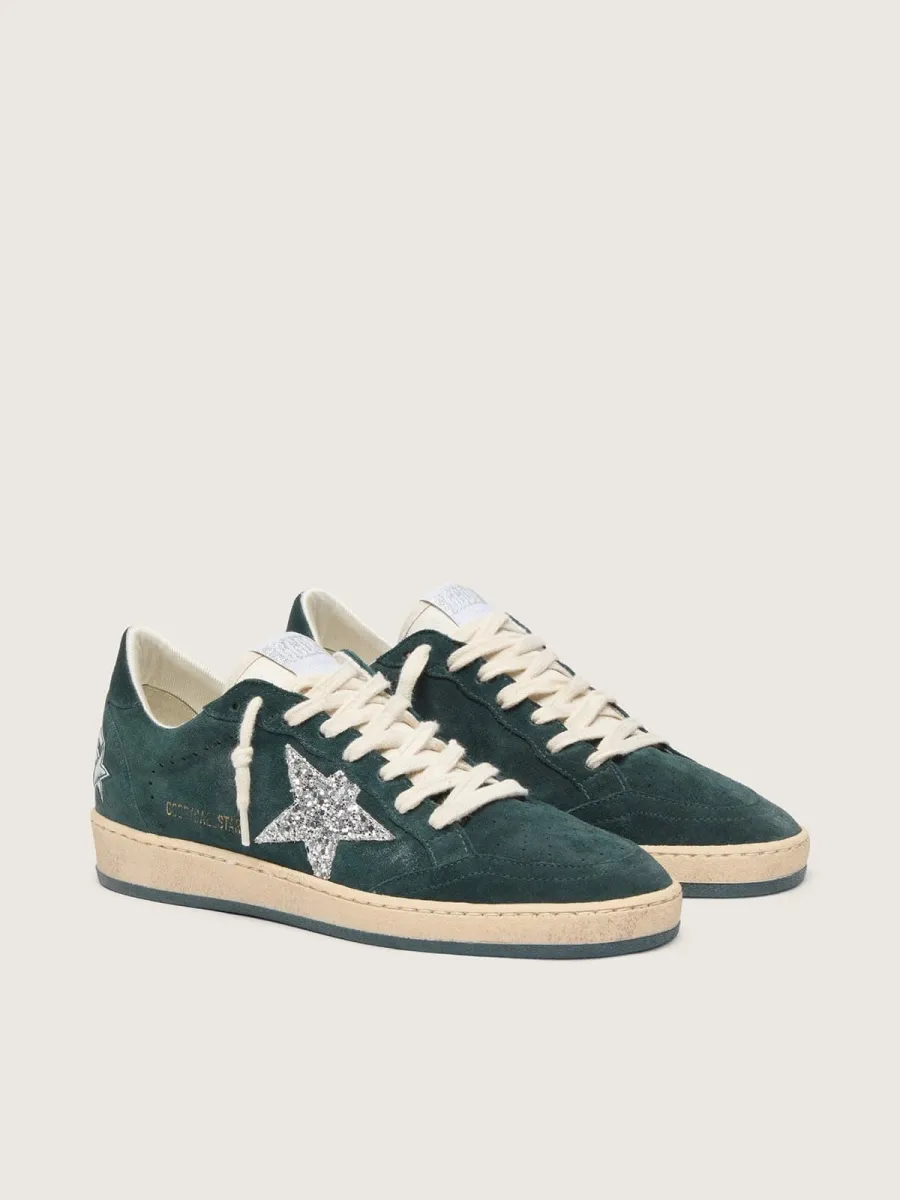 Ball Star Donna in suede verde con stella in glitter argento