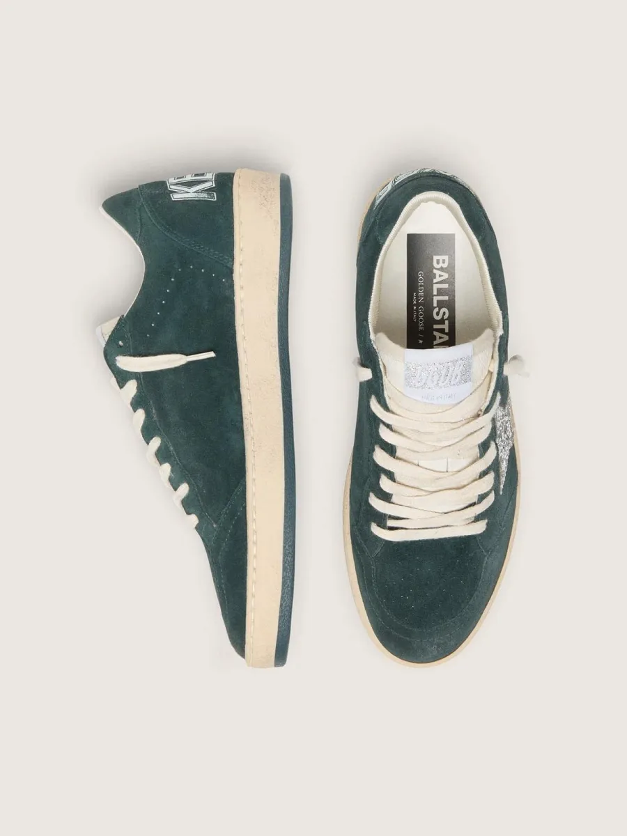 Ball Star Donna in suede verde con stella in glitter argento