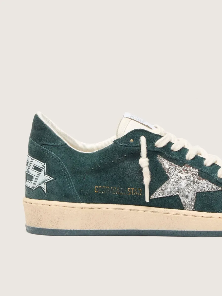 Ball Star Donna in suede verde con stella in glitter argento
