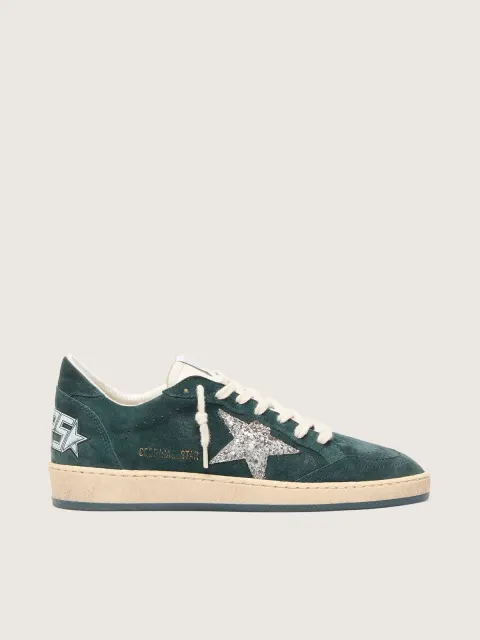 Ball Star Donna in suede verde con stella in glitter argento