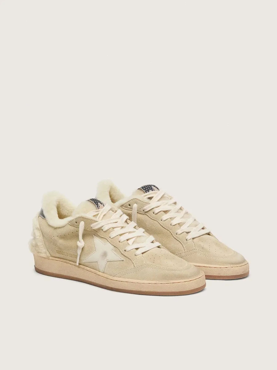 Ball Star Donna in suede e shearling con stella in pelle verniciata bianca