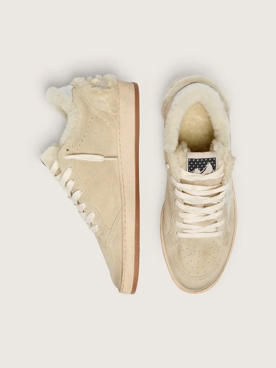 Ball Star Donna in suede e shearling con stella in pelle verniciata bianca