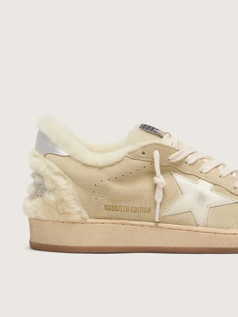 Ball Star Donna in suede e shearling con stella in pelle verniciata bianca