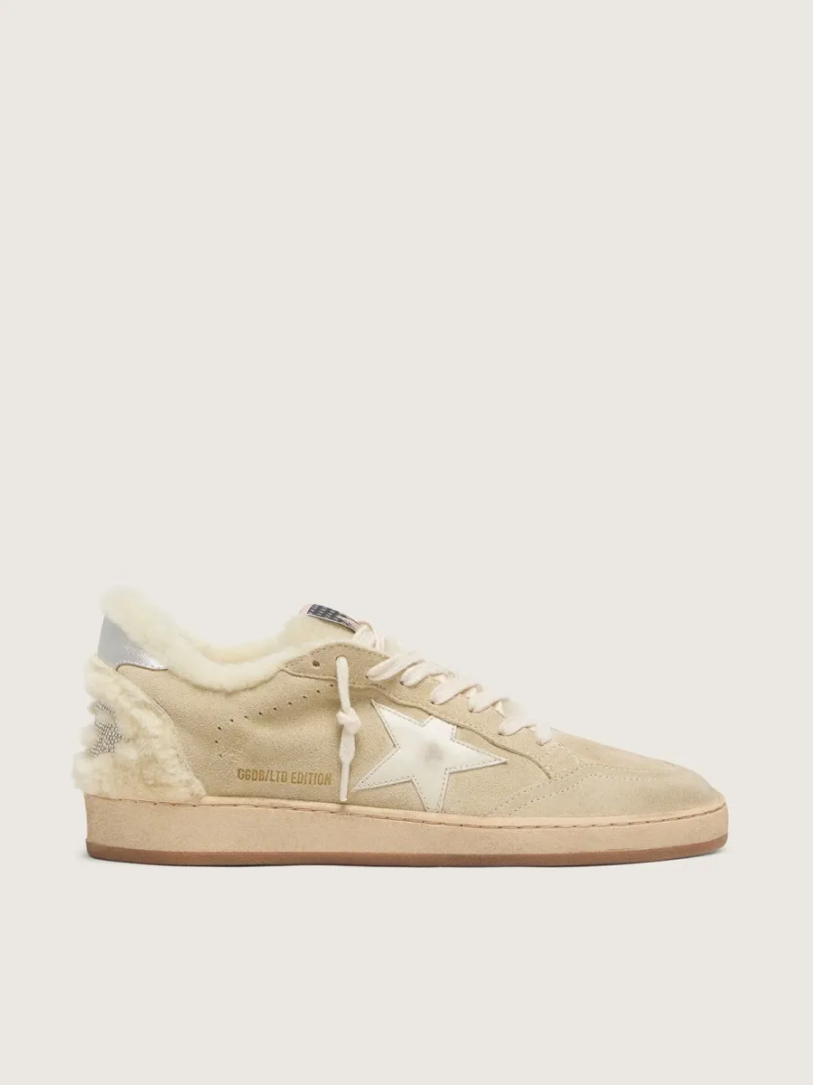 Ball Star Donna in suede e shearling con stella in pelle verniciata bianca