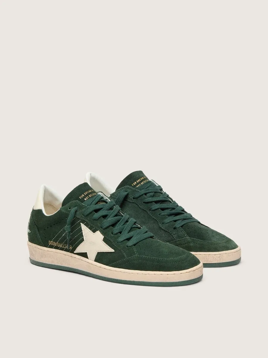 Ball Star Donna in suede verde con stella e talloncino in pelle bianca