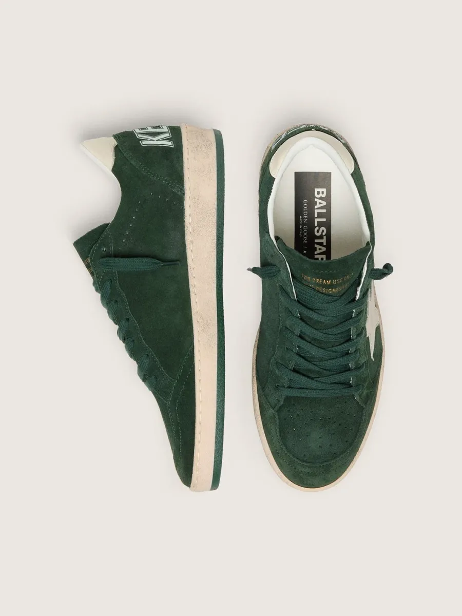 Ball Star Donna in suede verde con stella e talloncino in pelle bianca