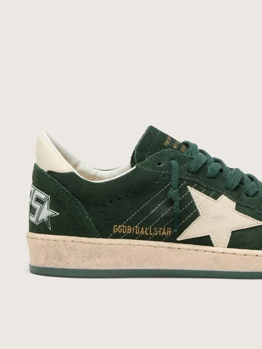 Ball Star Donna in suede verde con stella e talloncino in pelle bianca