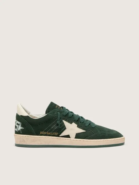 Ball Star Donna in suede verde con stella e talloncino in pelle bianca