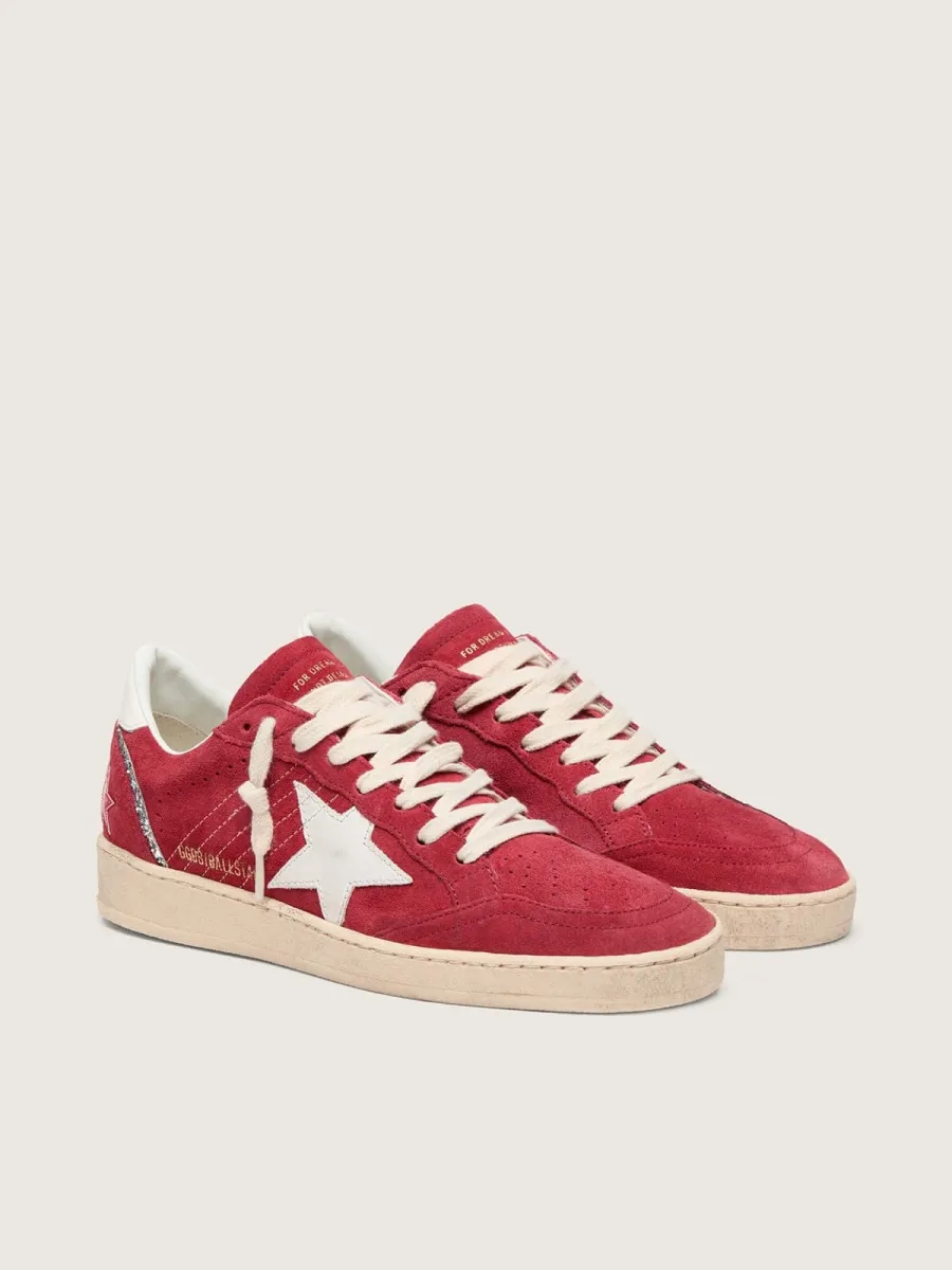 Ball Star in suede rosso con stella e talloncino in pelle bianca