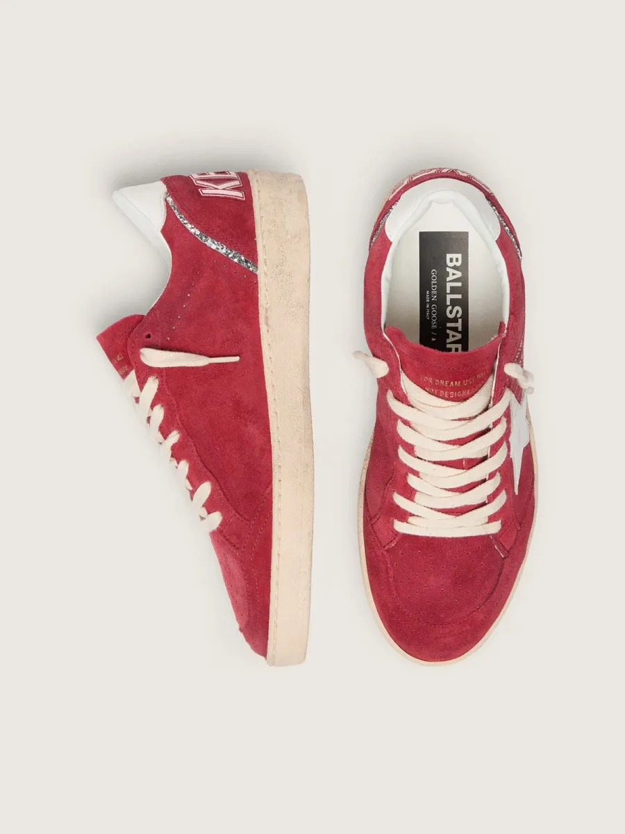 Ball Star in suede rosso con stella e talloncino in pelle bianca