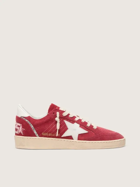 Ball Star in suede rosso con stella e talloncino in pelle bianca