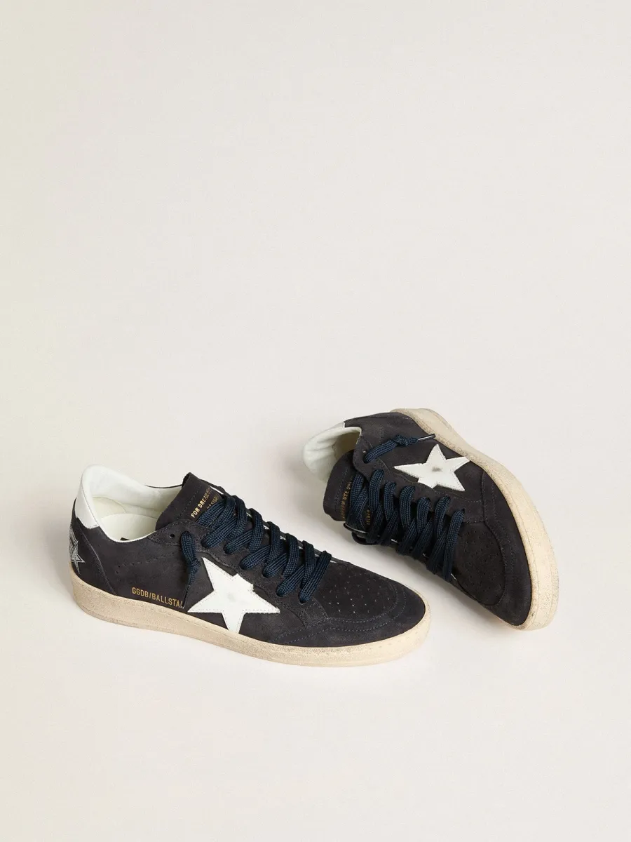 Ball Star Donna in suede blu scuro con stella e talloncino in pelle