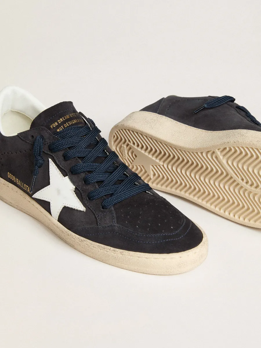 Ball Star Donna in suede blu scuro con stella e talloncino in pelle