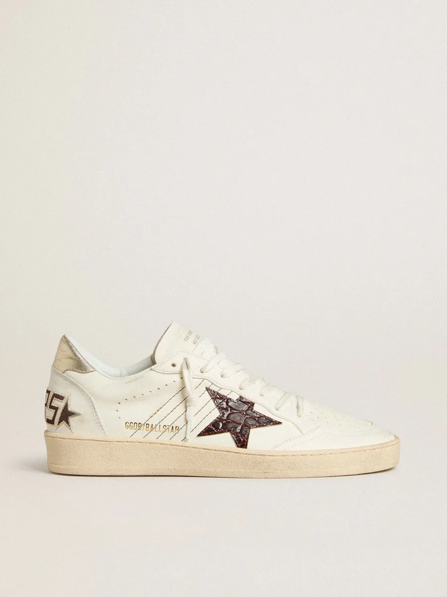 Ball Star con stella in pelle con stampa cocco bordeaux e talloncino oro