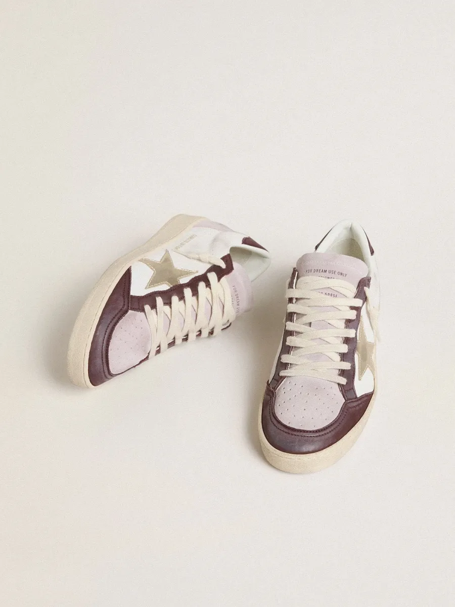 Ball Star LTD Donna in nappa con stella in pelle laminata platino e talloncino in pelle nabuk bordeaux