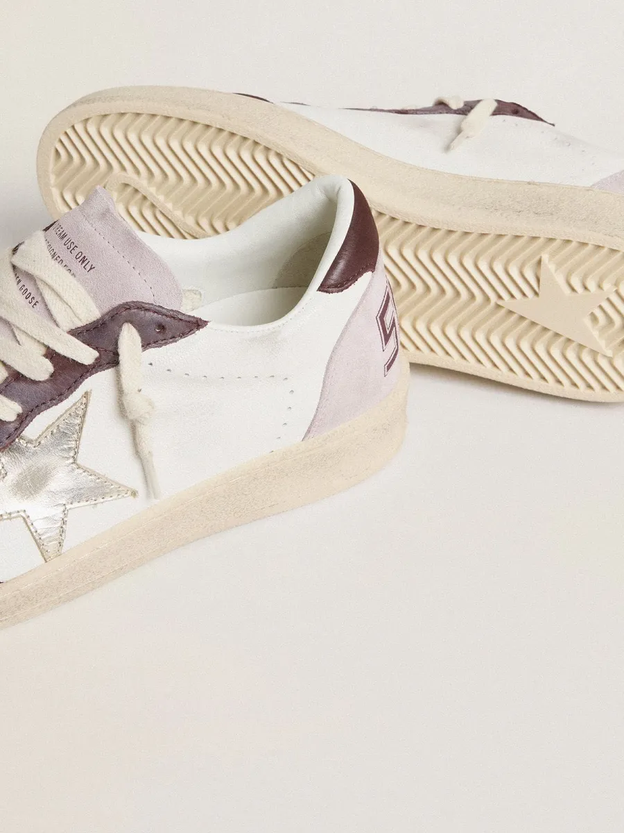 Ball Star LTD Donna in nappa con stella in pelle laminata platino e talloncino in pelle nabuk bordeaux