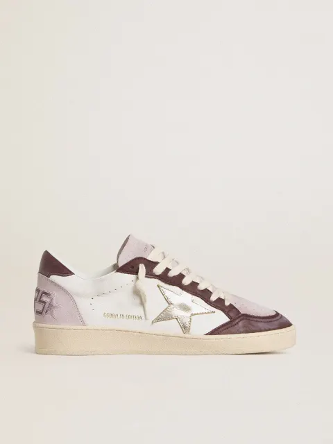 Ball Star LTD Donna in nappa con stella in pelle laminata platino e talloncino in pelle nabuk bordeaux
