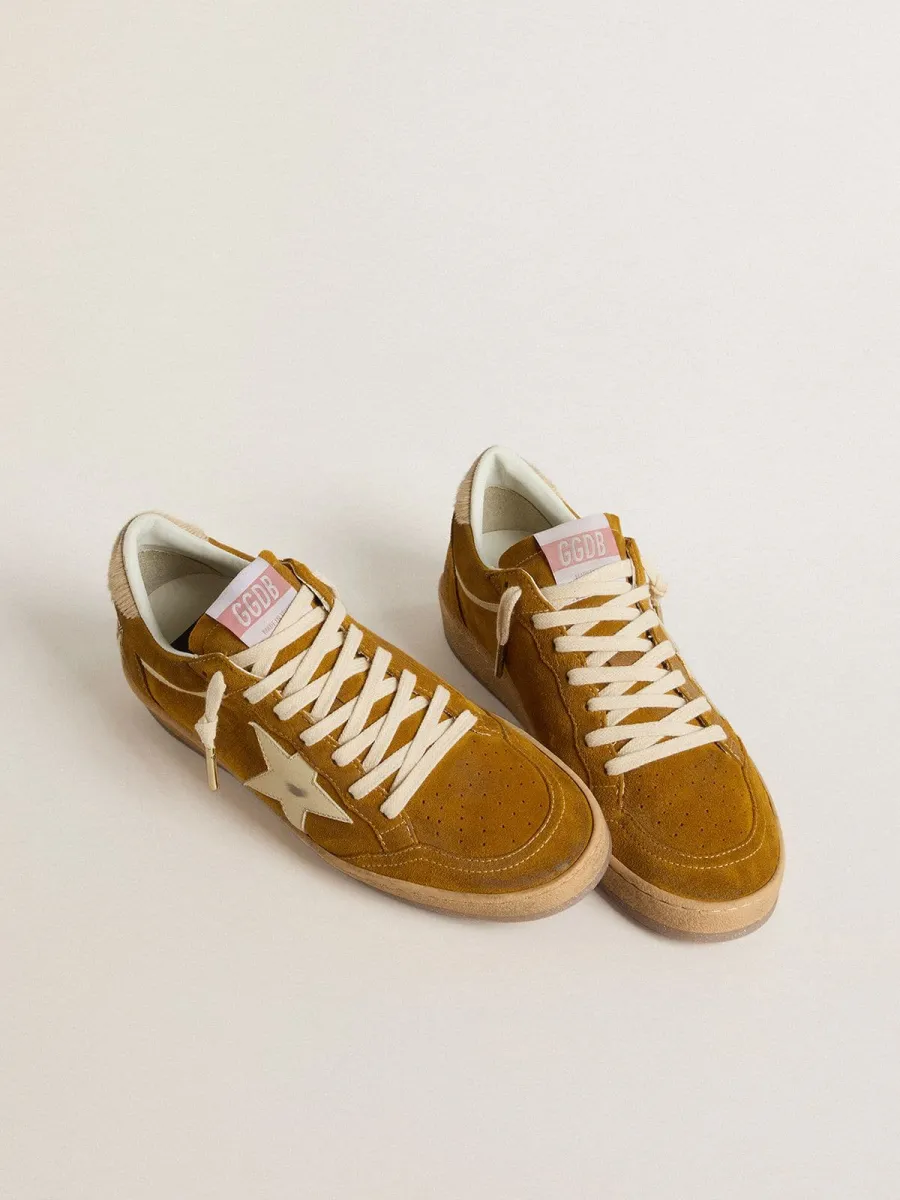 Ball Star Donna in suede con stella in pelle beige e talloncino in cavallino