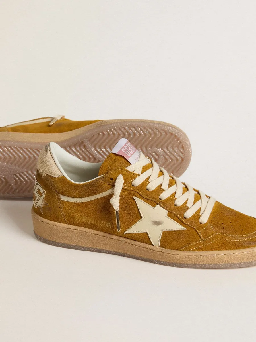 Ball Star Donna in suede con stella in pelle beige e talloncino in cavallino