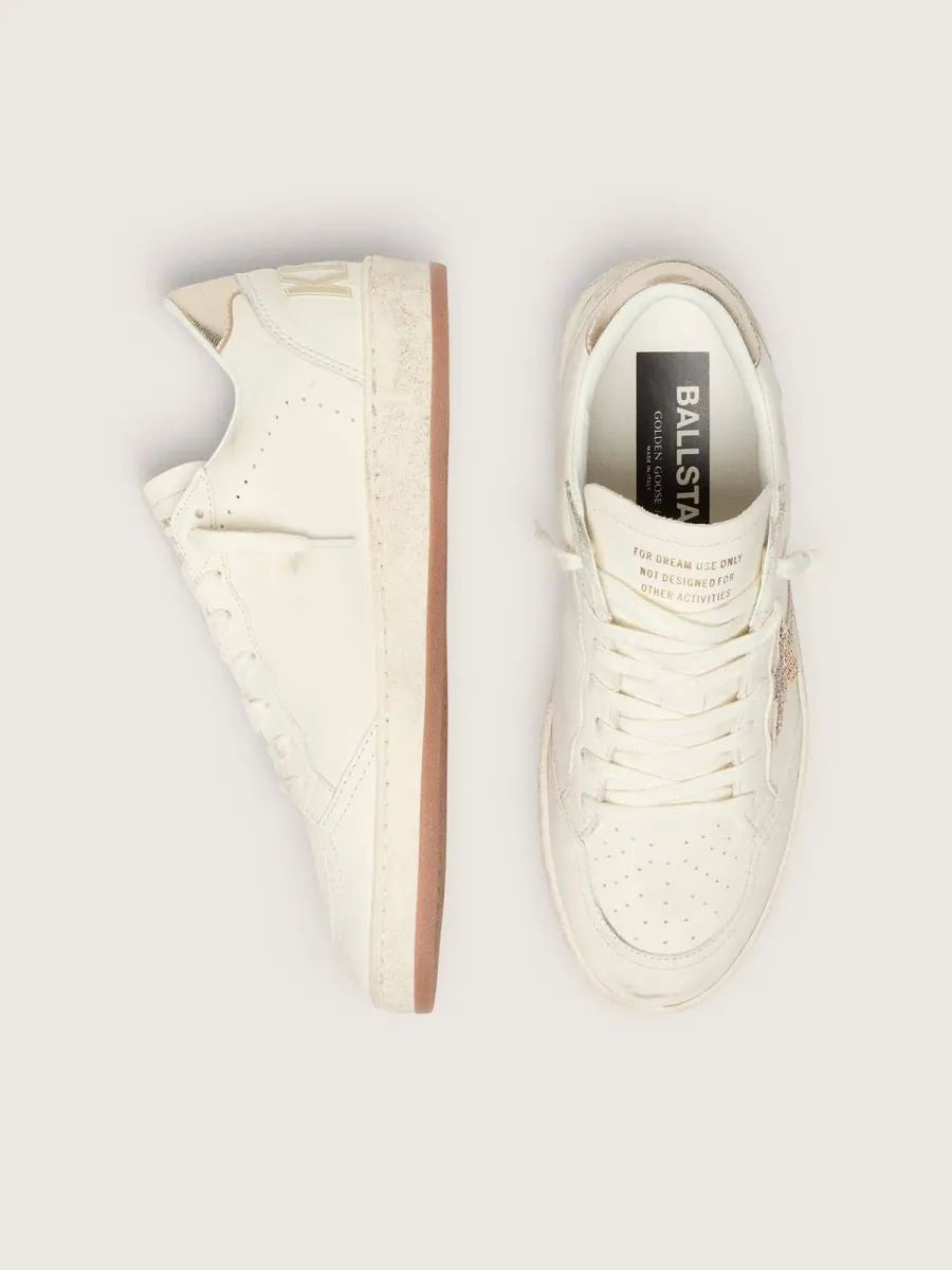 Ball Star Donna in pelle bianca, stella con cristalli applicati e talloncino laminato