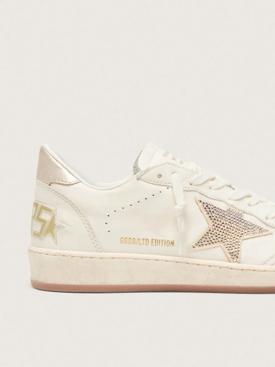 Ball Star Donna in pelle bianca, stella con cristalli applicati e talloncino laminato
