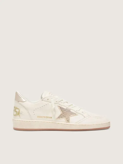 Ball Star Donna in pelle bianca, stella con cristalli applicati e talloncino laminato