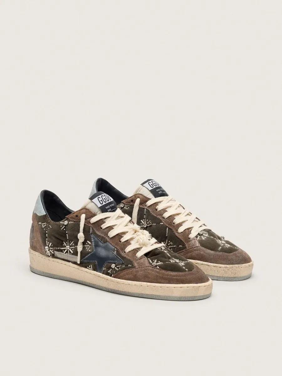 Ball Star Donna LAB in velluto matelassé marrone con strass e stella in pelle nera