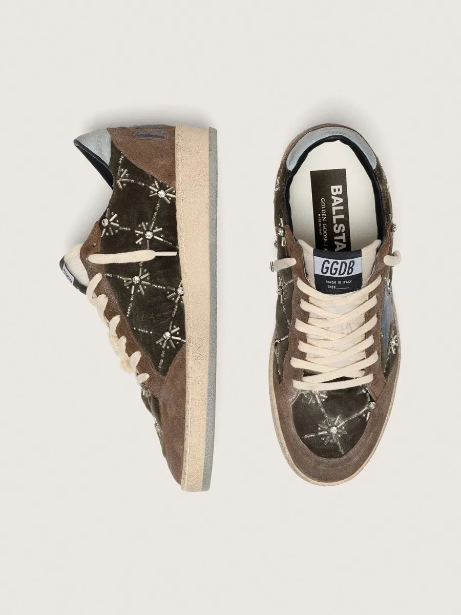 Ball Star Donna LAB in velluto matelassé marrone con strass e stella in pelle nera