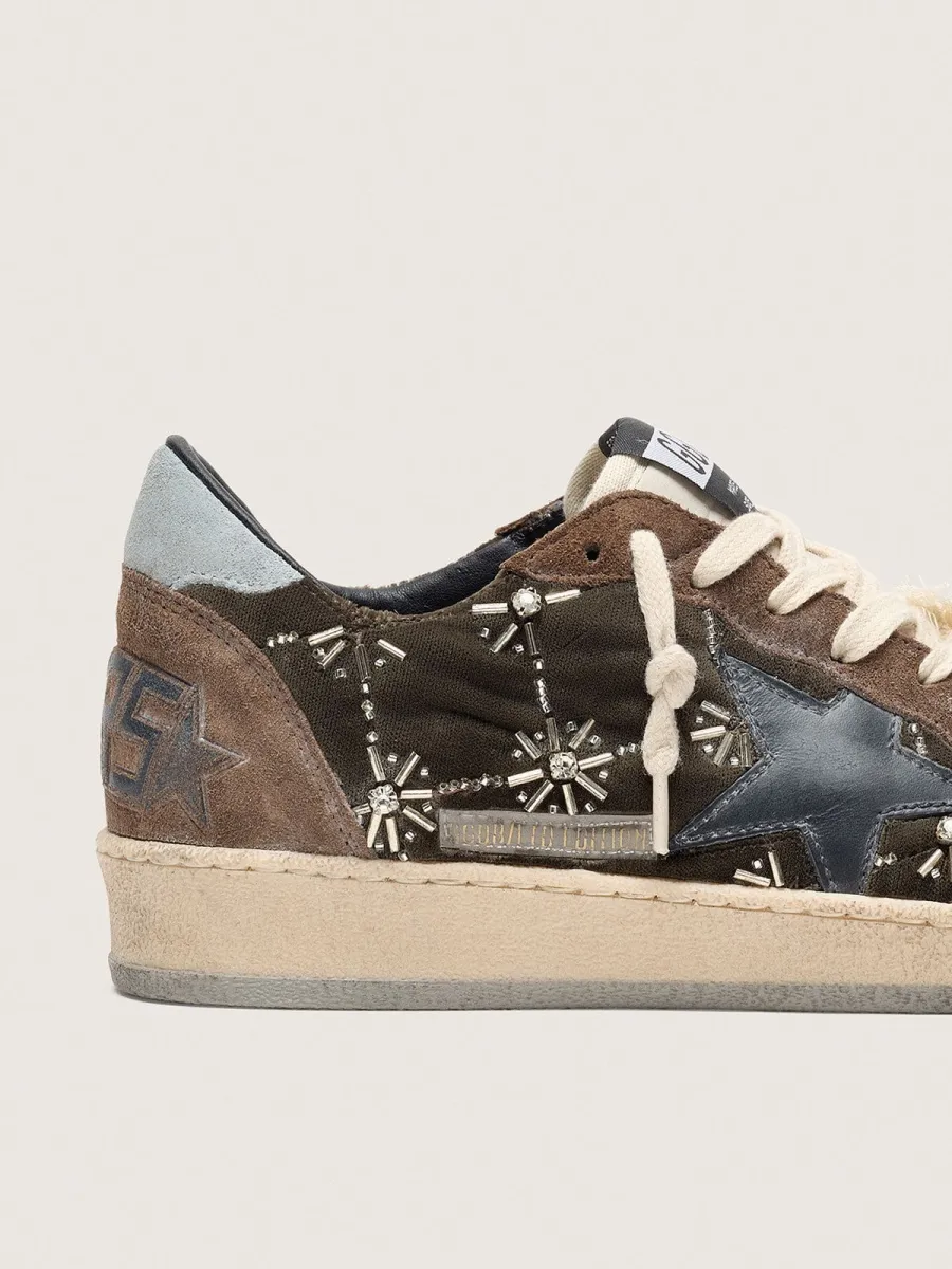 Ball Star Donna LAB in velluto matelassé marrone con strass e stella in pelle nera