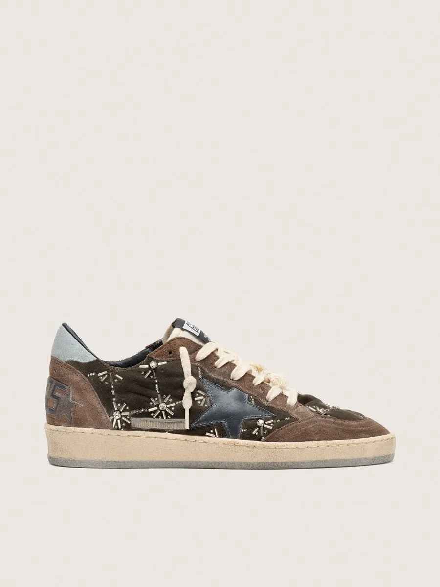 Ball Star Donna LAB in velluto matelassé marrone con strass e stella in pelle nera