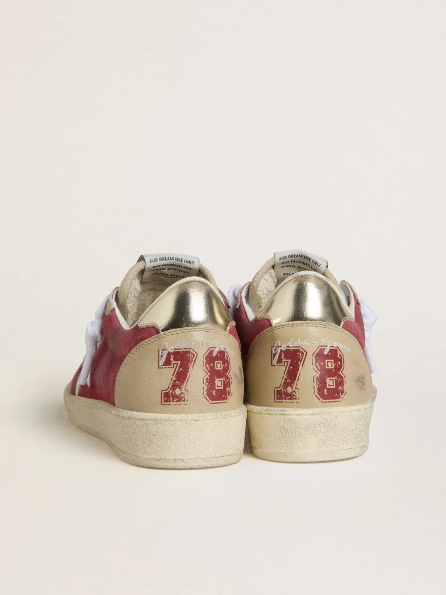 Ball Star Donna in suede rosso con stella in suede cracklé bianco e talloncino in pelle platino