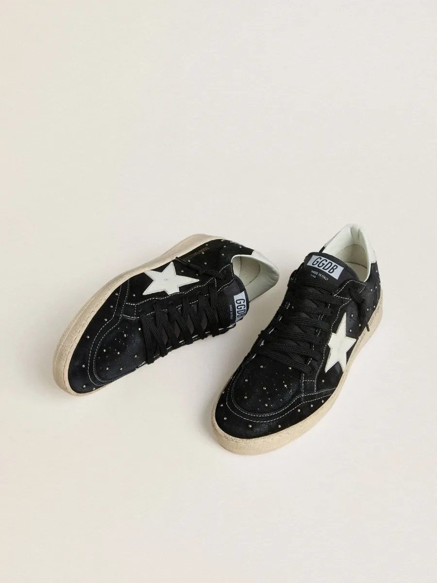 Ball Star Donna in suede nero con borchie e stella in pelle bianca