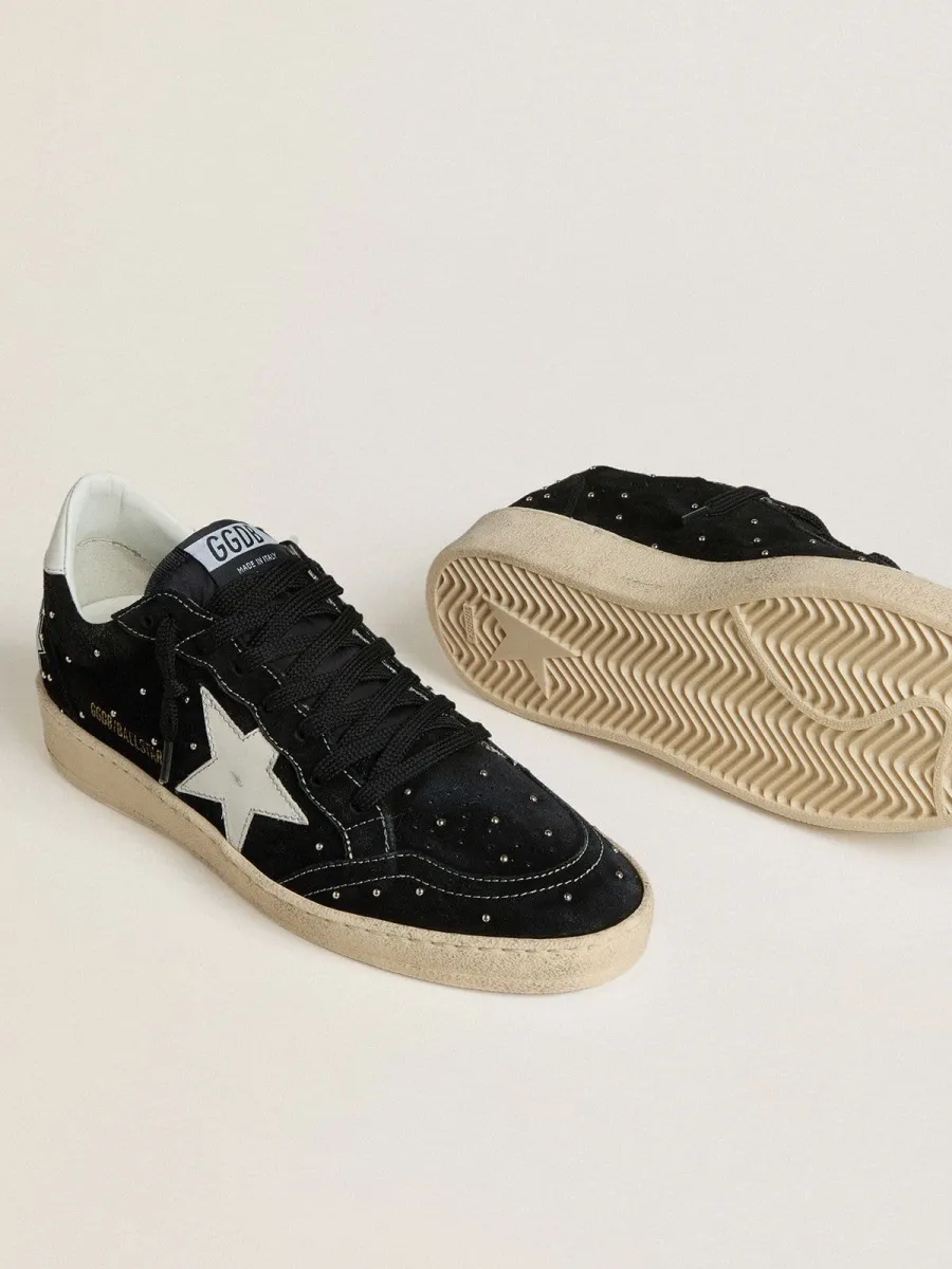 Ball Star Donna in suede nero con borchie e stella in pelle bianca