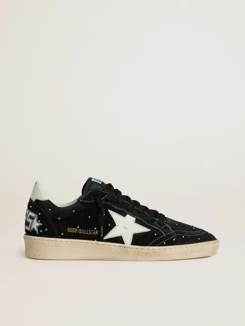 Ball Star Donna in suede nero con borchie e stella in pelle bianca