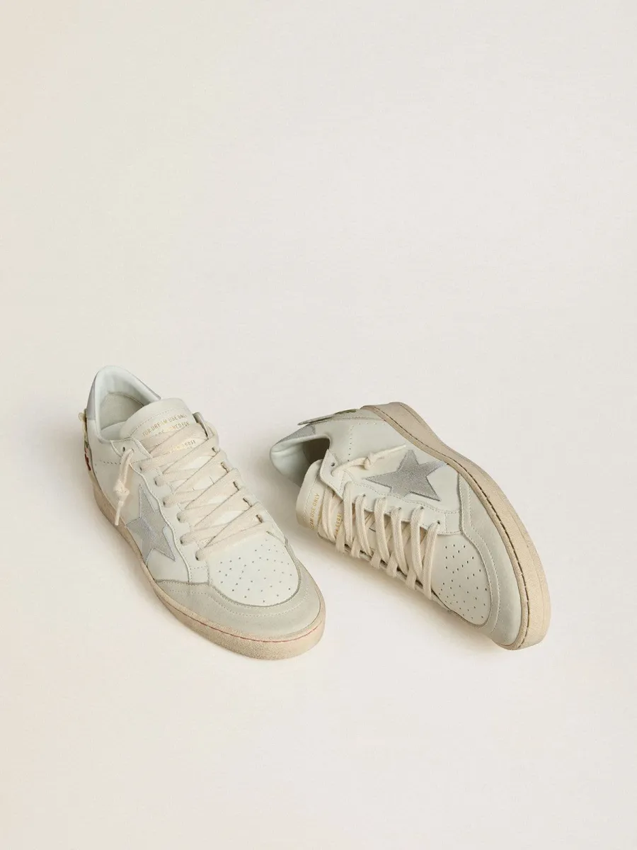 Ball Star Donna in pelle con stella in suede platino e ricamo floreale multicolor