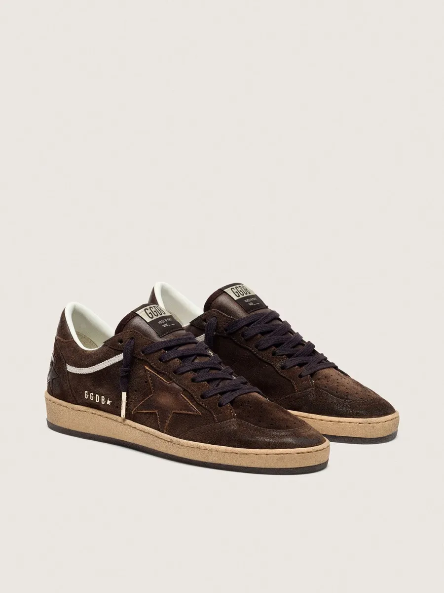 Ball Star Donna in suede marrone con stella e talloncino in pelle marrone