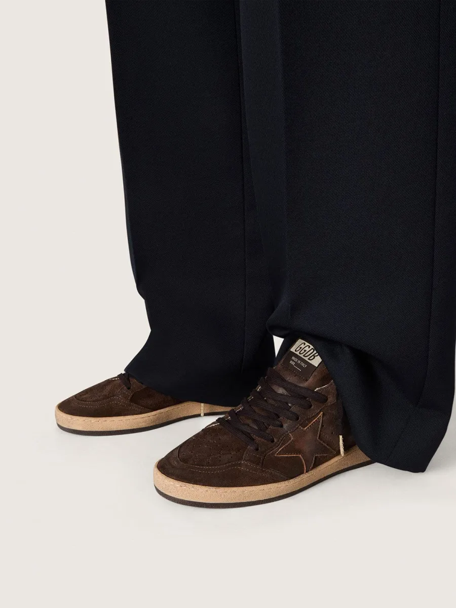 Ball Star Donna in suede marrone con stella e talloncino in pelle marrone