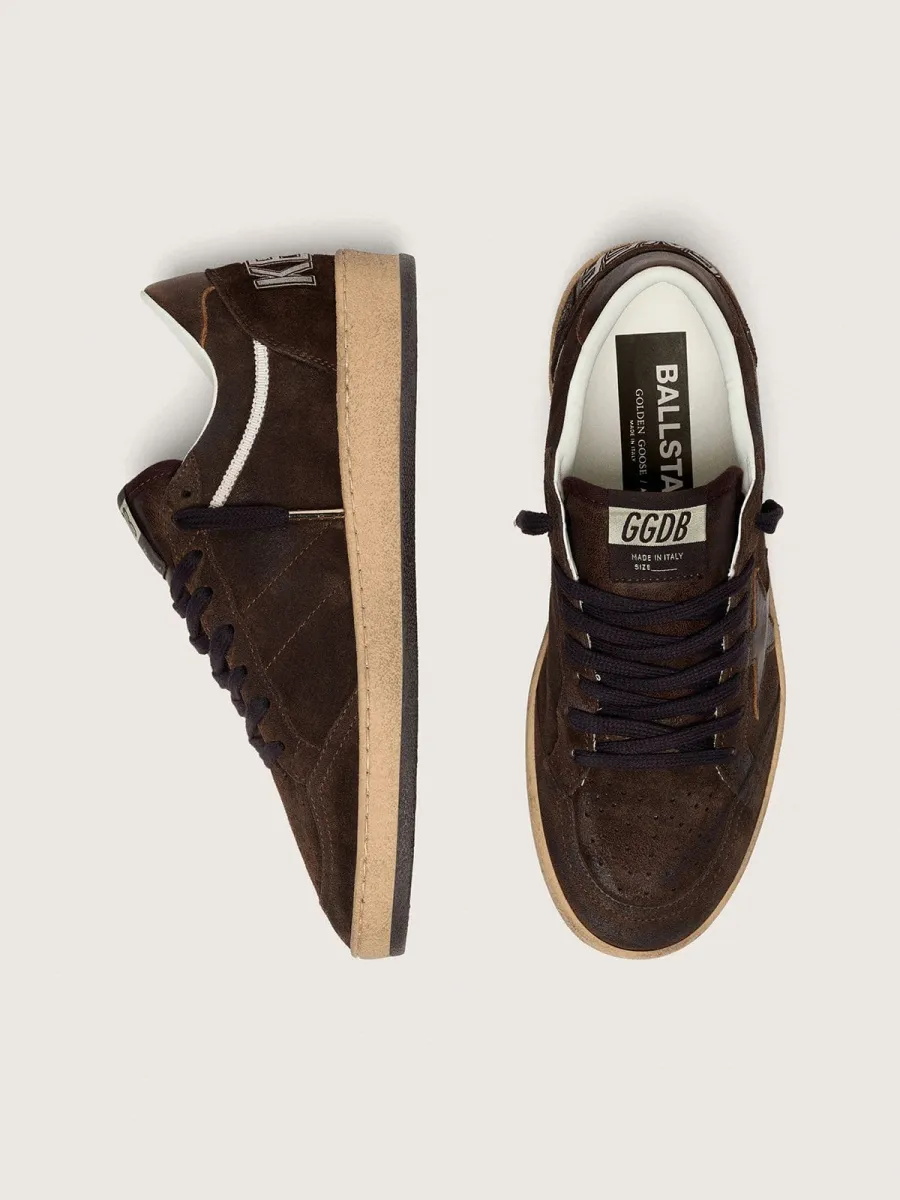 Ball Star Donna in suede marrone con stella e talloncino in pelle marrone