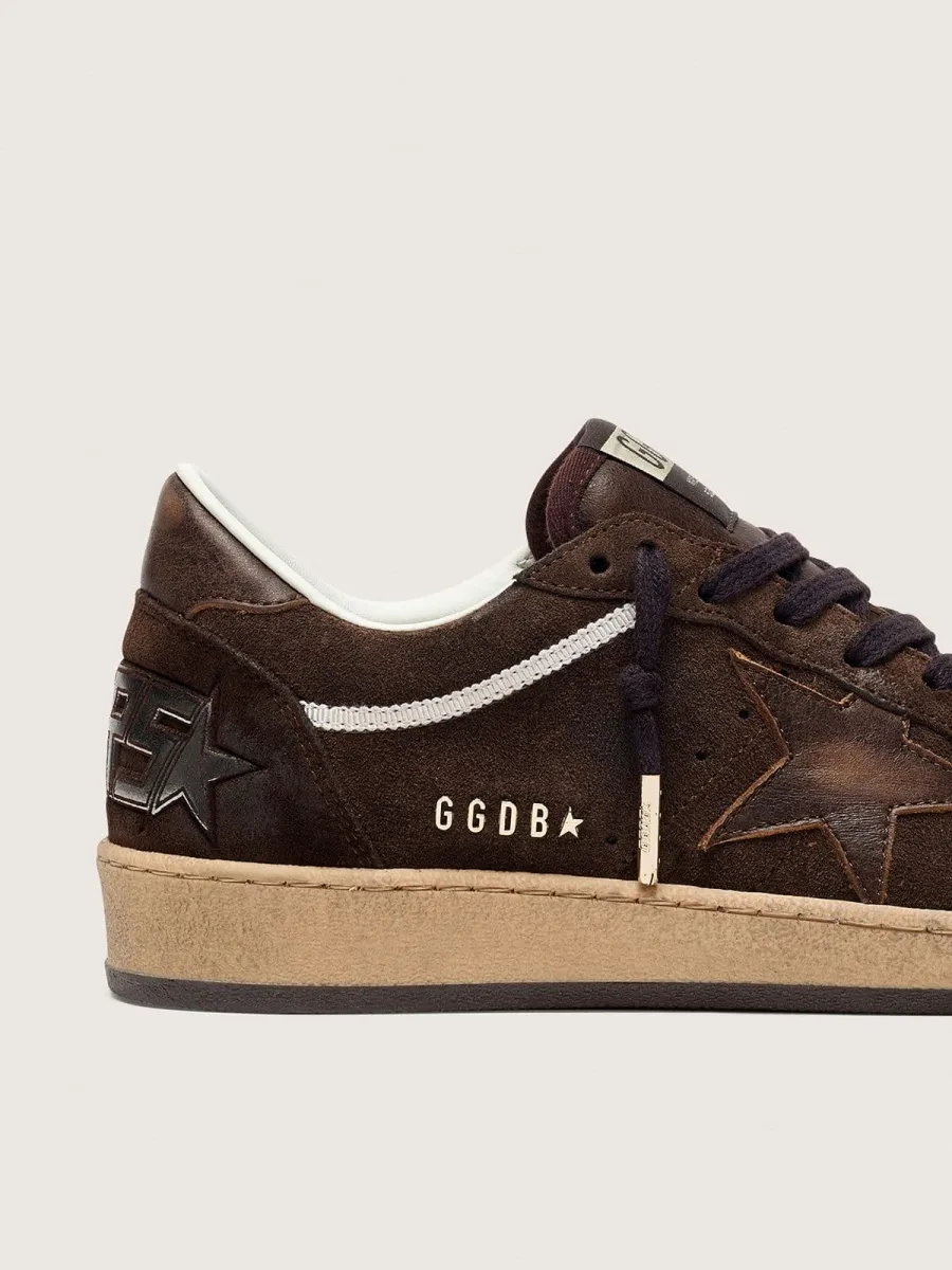 Ball Star Donna in suede marrone con stella e talloncino in pelle marrone