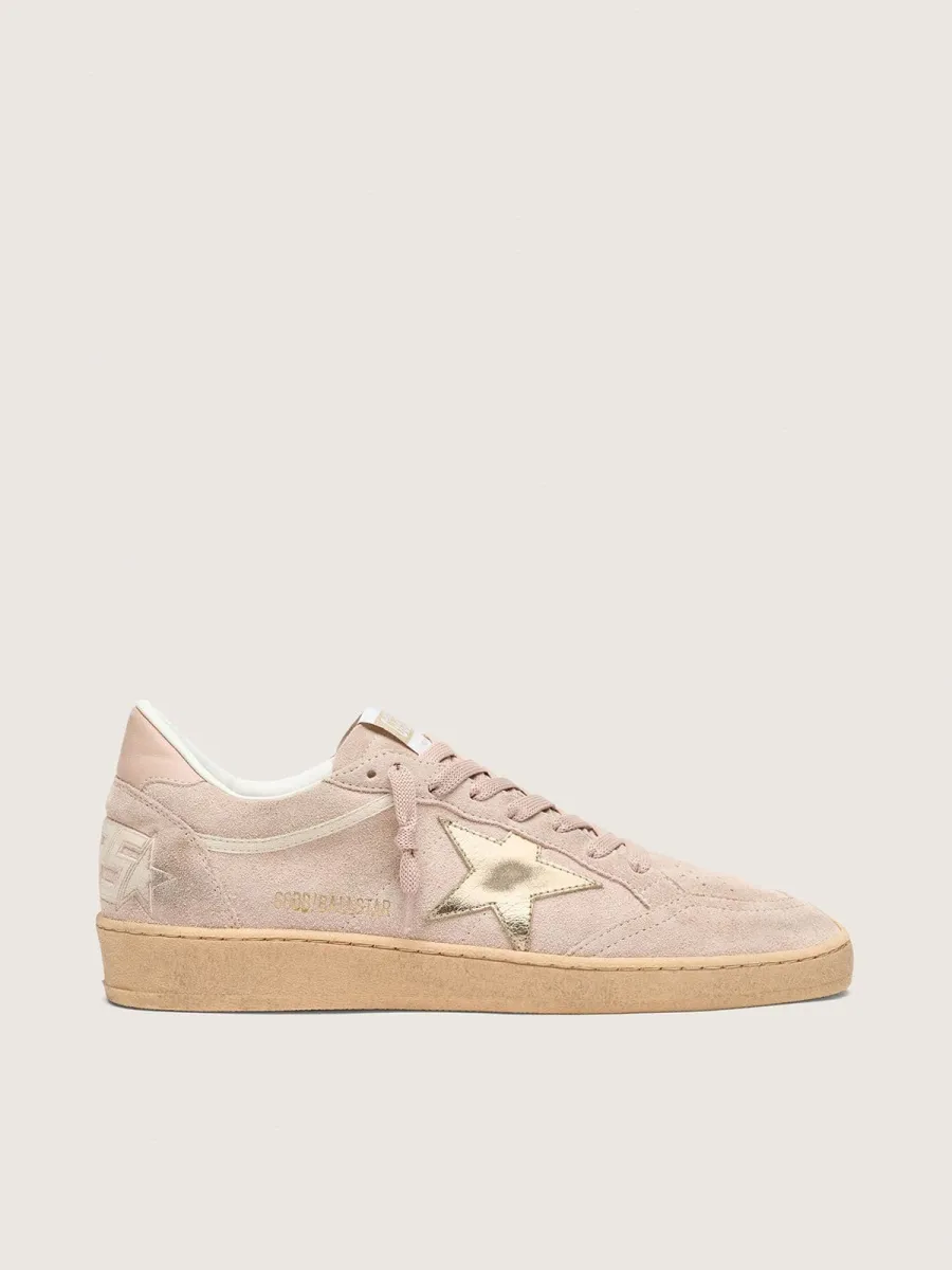 Ball Star donna in suede rosa cipria con stella laminata oro