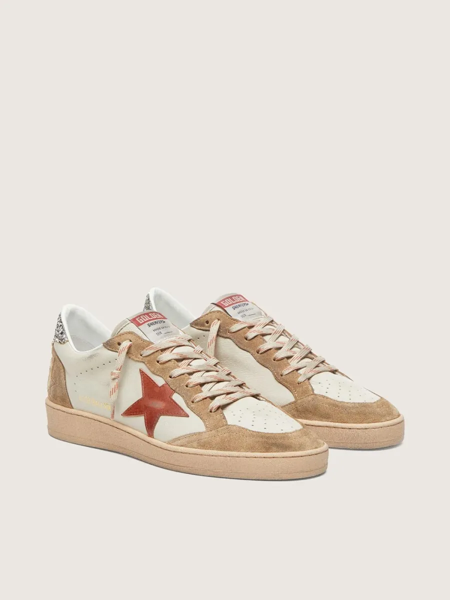 Ball Star donna in pelle crema con stella in pelle mattone e inserti in suede