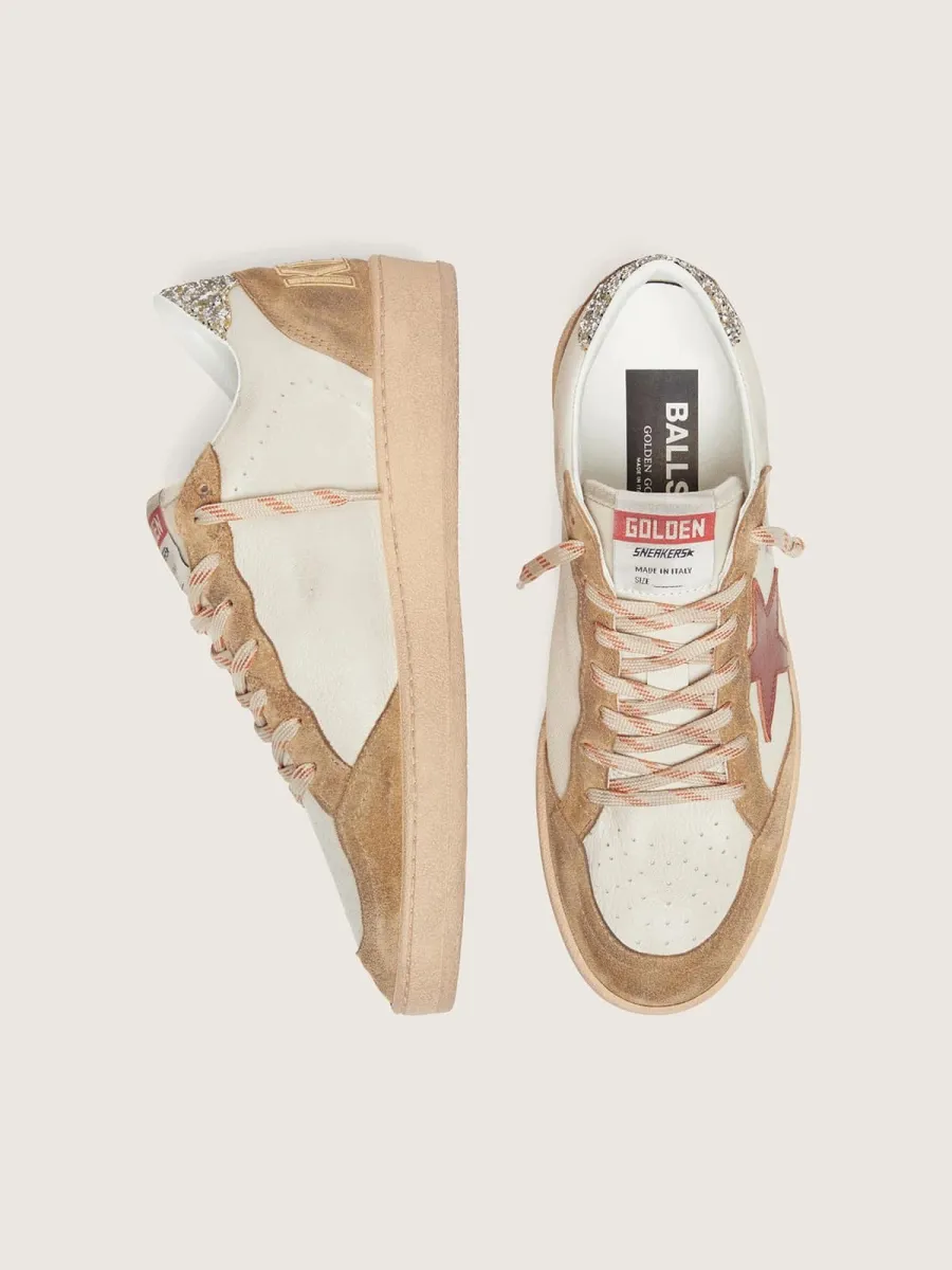 Ball Star donna in pelle crema con stella in pelle mattone e inserti in suede