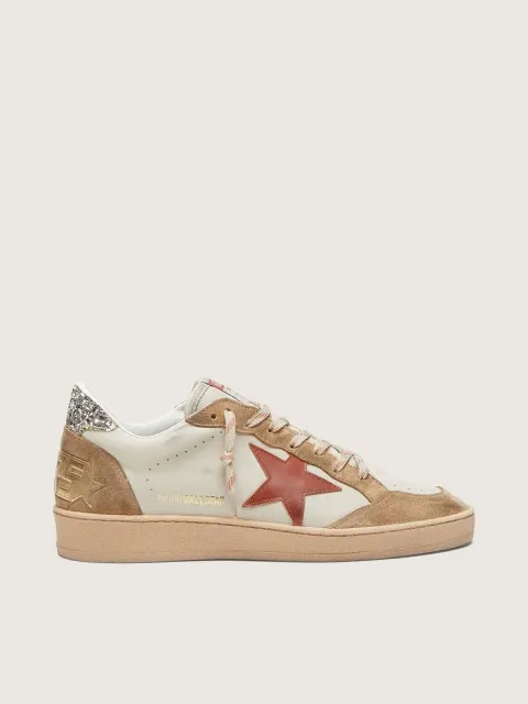 Ball Star donna in pelle crema con stella in pelle mattone e inserti in suede