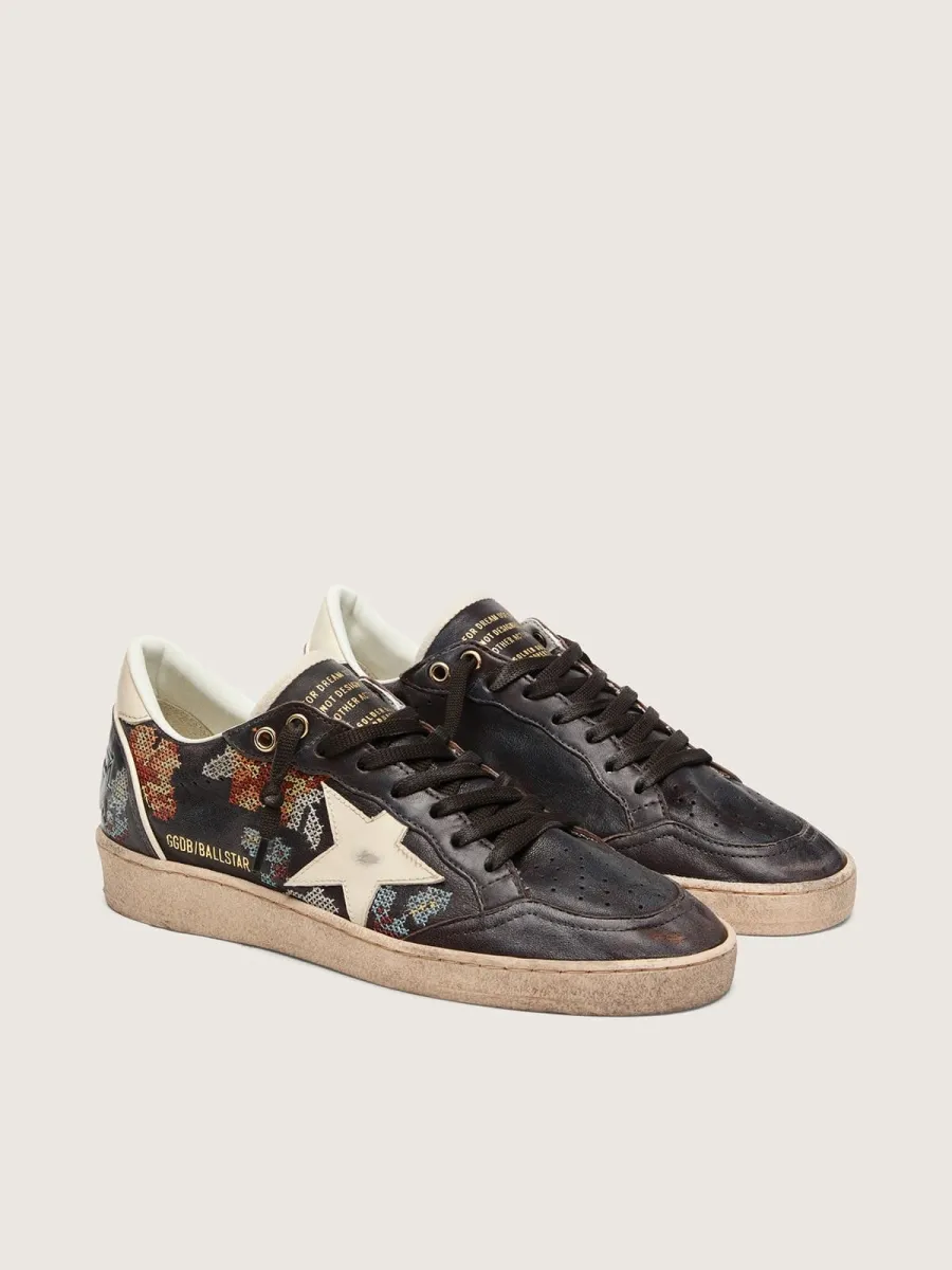 Ball Star LTD donna in nappa ebano con stella bianca con ricamo multicolor