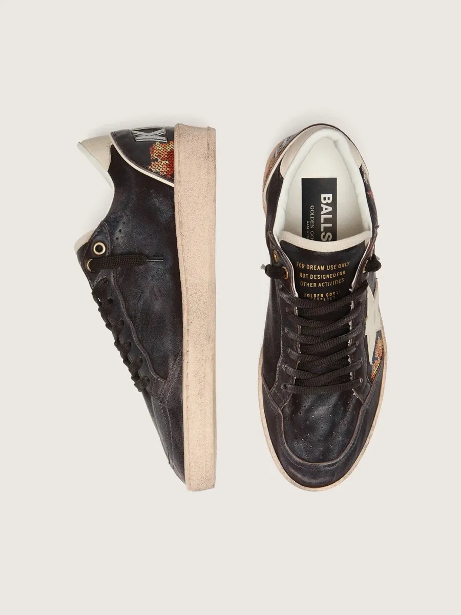 Ball Star LTD donna in nappa ebano con stella bianca con ricamo multicolor
