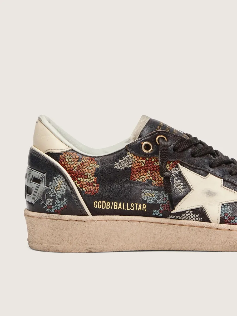 Ball Star LTD donna in nappa ebano con stella bianca con ricamo multicolor