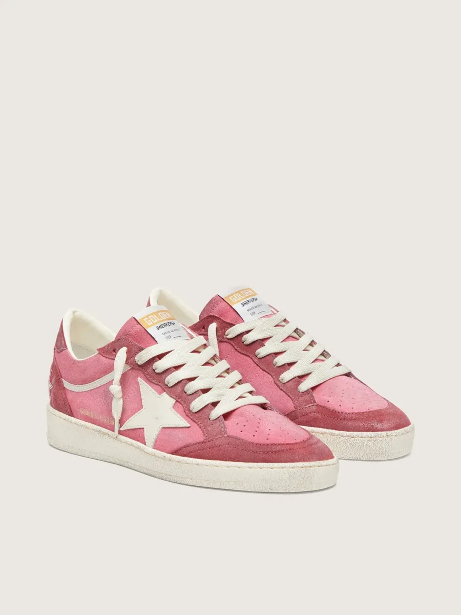 Ball Star LTD donna in suede rosa con stella in pelle crema e inserti in suede rosso